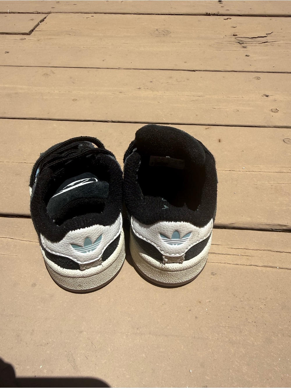 adidas Toddler Kids Black Suede Sneakers with Blue & White Stripes - Picture 2 of 5